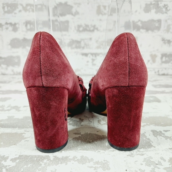 SARTO By Franco Sarto Burgundy Leather Round-Toe Heeled Pumps Sandals M662 - Picture 6 of 13